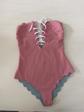 Scalloped Lace-Up One-Piece Swimsuit - Marysia